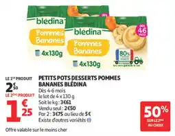Auchan bledina Petits pots desserts pommes bananes offre