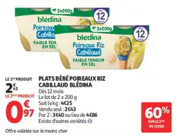 Auchan bledina Plats Bébé Poireaux Riz Cabillaud offre