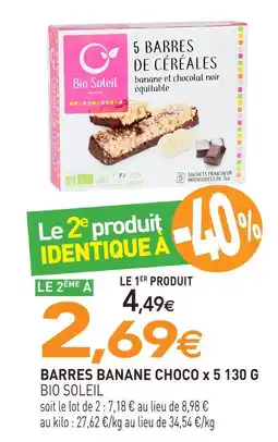 naturéO Bio soleil barres banane choco x 5 130 g offre