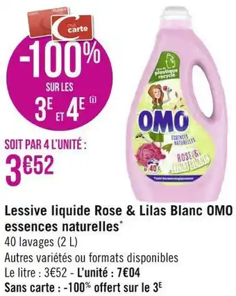 Géant Casino Omo lessive liquide rose & lilas blanc essences naturelles* offre