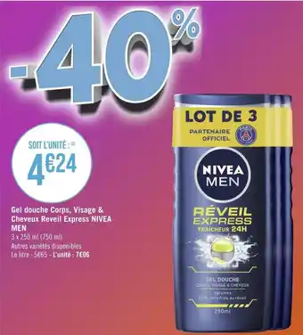 Géant Casino Nivea for men gel douche corps, visage & cheveux reveil express offre