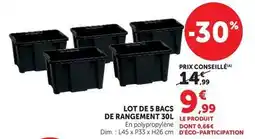 Hyper U Lot de 5 bacs de rangement 30l offre