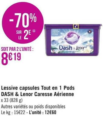 Géant Casino Dash & lenor lessive capsules tout en 1 pods caresse aérienne offre