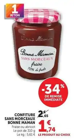 Super U Bonne maman - confiture sans morceaux offre