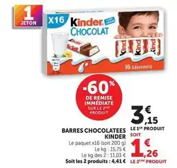 Super U Kinder - barres chocolatees offre