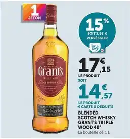 Super U Grant's - blended scotch whisky triple wood 40 offre