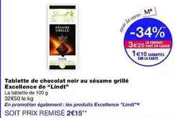 Monop' Lindt - tablette de chocolat noir au sésame grillé excellence de offre