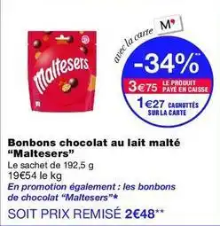 Monop' Maltesers - bonbons chocolat au lait malté offre