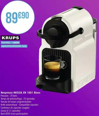 Géant Casino Krups nespresso inissia xn 1001 blanc offre