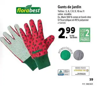 Lidl Gants De Jardin Florabest offre