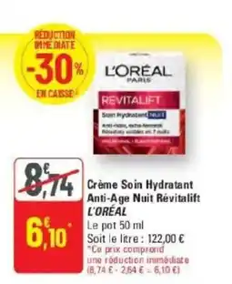 G20 L'ORÉAL Crème Soin Hydratant Anti-Age Nuit Révitalift offre