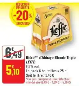 G20 Leffe Bière d'Abbaye Blonde Triple offre