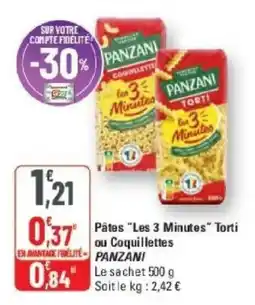 G20 PANZANI Pâtes "Les 3 Minutes" Torti ou Coquillettes offre