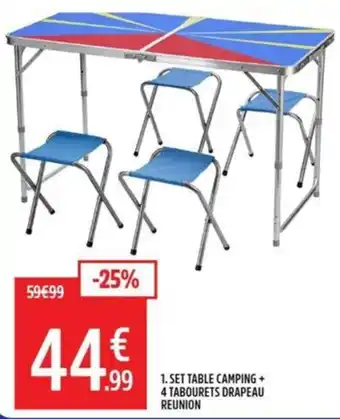 SET TABLE CAMPING + 4 TABOURETS DRAPEAU REUNION