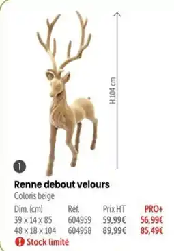 Retif Renne debout velours offre