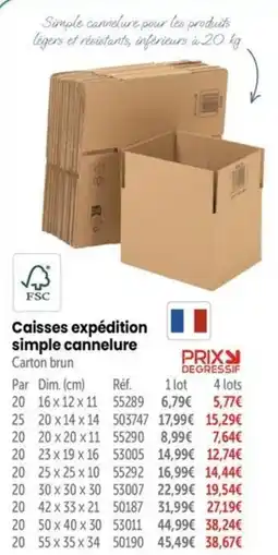 Retif Caisses expédition simple cannelure offre