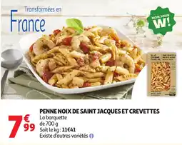 Auchan Supermarché PLAT CUISINÉ FAMILIAL PENNE CREVETTES & NOIX DE ST-JACQUES AU PESTO ROSSO offre