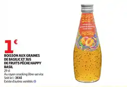 Auchan Supermarché Happy Basil Boisson aux graines de basilic et jus de fruits pêche offre