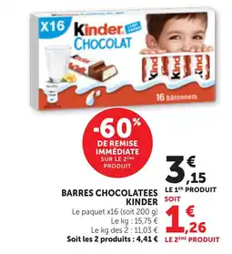 Bi1 Kinder BARRES CHOCOLATEES offre