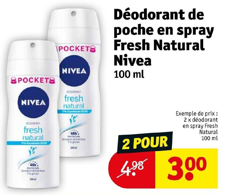 Promo Déodorant de poche en spray fresh natural nivea chez Kruidvat