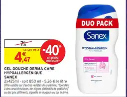 Intermarché Hyper Sanex Gel douche derma care hypoallergénique offre