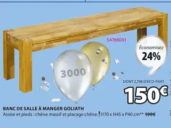 JYSK Banc de salle à manger goliath offre