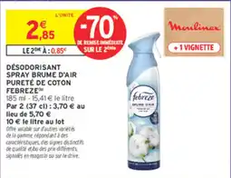 Intermarché Contact Febreze Désodorisant Spray Brume d'Air Pureté de Coton offre