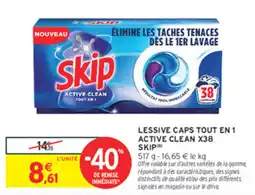 Intermarché Contact SKIP Lessive Caps Tout En 1 Active Clean offre