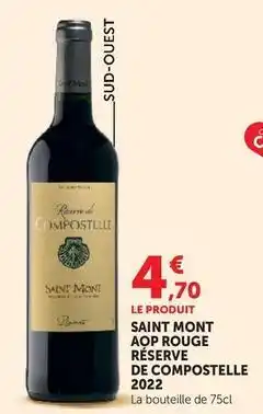 Hyper U Saint mont aop rouge réserve de compostelle 2022 offre