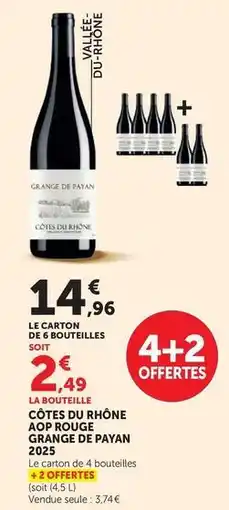Super U Côtes du rhône aop rouge 2022 offre