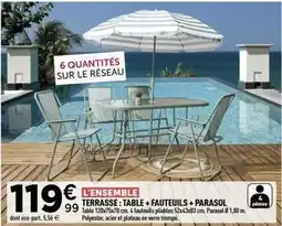 Centrakor Terrasse: table + fauteuils + parasol offre