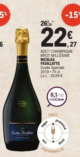 E.Leclerc Nicolas Feuillatte AOC Champagne Brut Millésimé offre