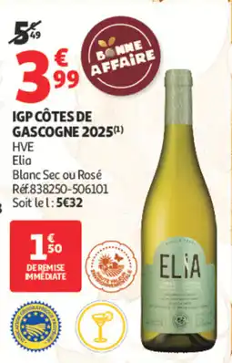 Auchan Elia IGP Côtes de Gascogne 2025 offre
