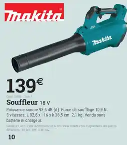 Espace emeraude Makita Souffleur 18 V offre