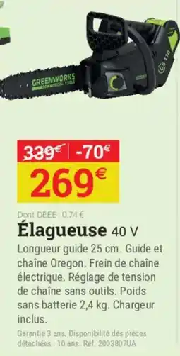 Espace emeraude GREENWORKS Élagueuse 40 V offre