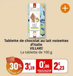 Coccinelle Express VILLARS Tablette de chocolat au lait noisettes d'Italie offre