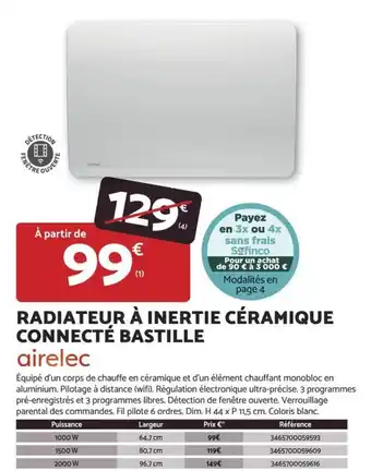 Airelec RADIATEUR À INERTIE CÉRAMIQUE CONNECTÉ BASTILLE