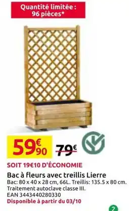 Mr Bricolage Lierre Bac à fleurs avec treillis offre
