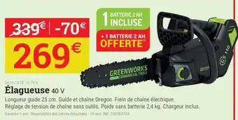Espace emeraude GREENWORKS Élagueuse 40 V offre