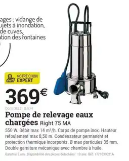 Espace emeraude Right Pompe de relevage eaux chargées 75 MA offre