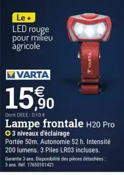 Espace emeraude VARTA Lampe frontale H20 Pro offre