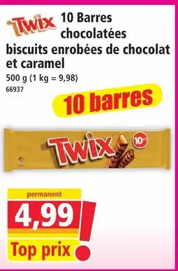 Norma Twix 10 barres chocolatées biscuits enrobées de chocolat et caramel offre