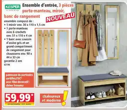 Norma Kesper ensemble d’entrée, 3 pièces porte-manteau, miroir, banc de rangement offre