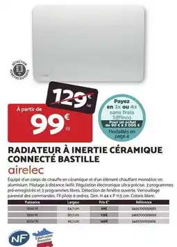 Bricomarché Dim - radiateur à inertie céramique connecté basille airelec offre