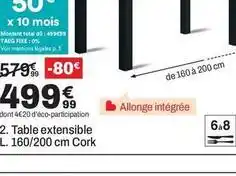 BUT Total - table extensible l. 160/200 cm cork offre