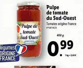 Lidl Pulpe De Tomate Du Sud-ouest offre