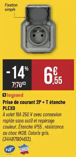 Bricorama legrand Prise de courant 2P + T étanche PLEXO offre
