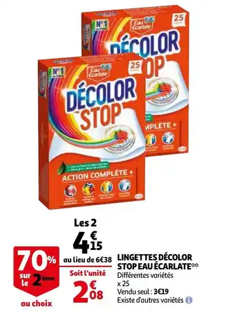Auchan Lingettes décolor stop eau écarlate offre