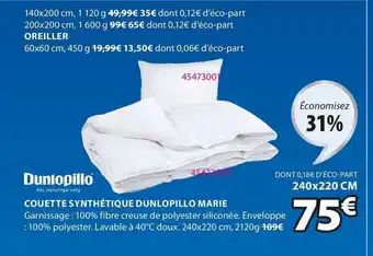 JYSK Couette synthétique dunlopillo marie offre