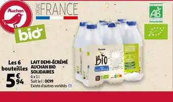 Auchan Lait demi-écrémé auchan bio solidaires offre
